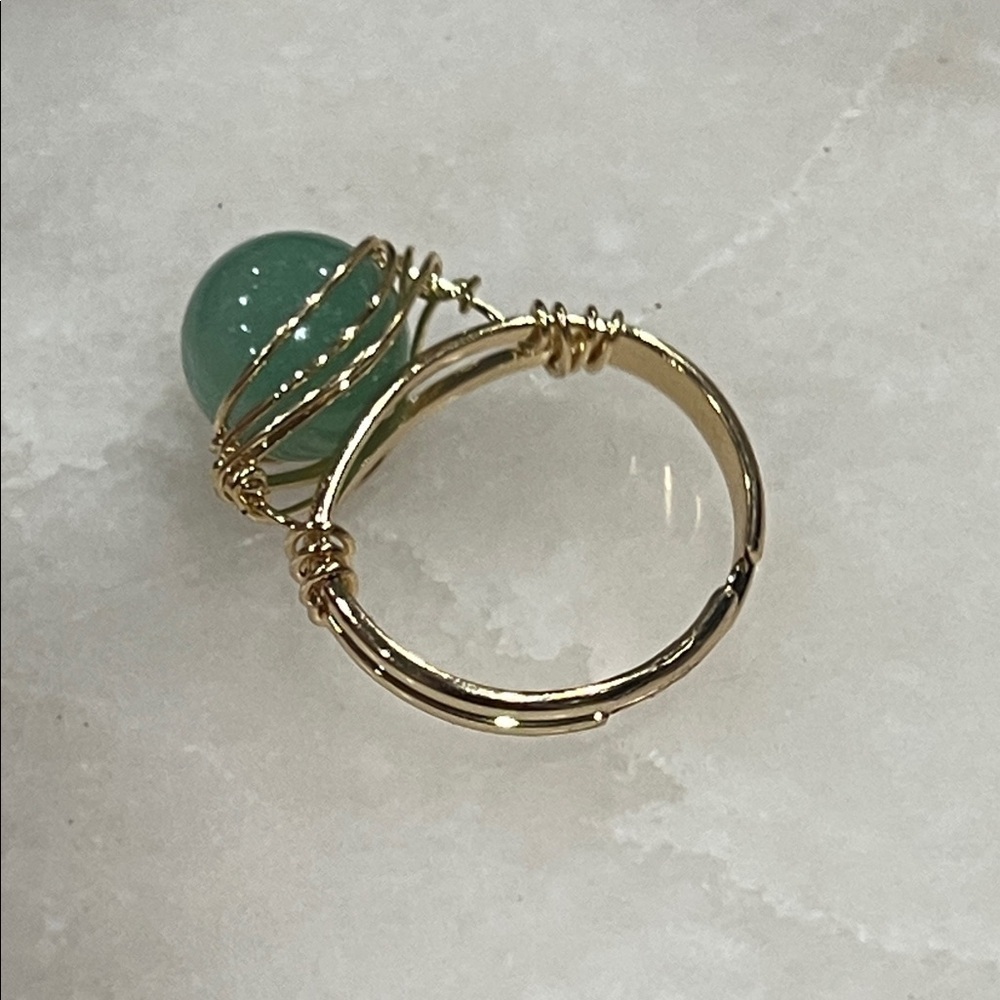 Green Aventurine Ring Crystal Wire Wrapped Adjustable Jewelry - Picture 4 of 7